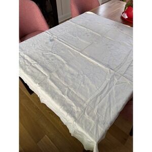 VTG Embroidery Linen Tablecloth Napkin Kit Blue Thread Unfinished Read
